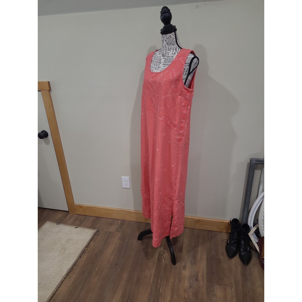 Denim & Co. Coral Linen Blend Embroidery Midi Dress Modest Women SZ M casual - Picture 4 of 12